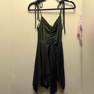 Dolls Kill Black and Neon Green High Low Dress